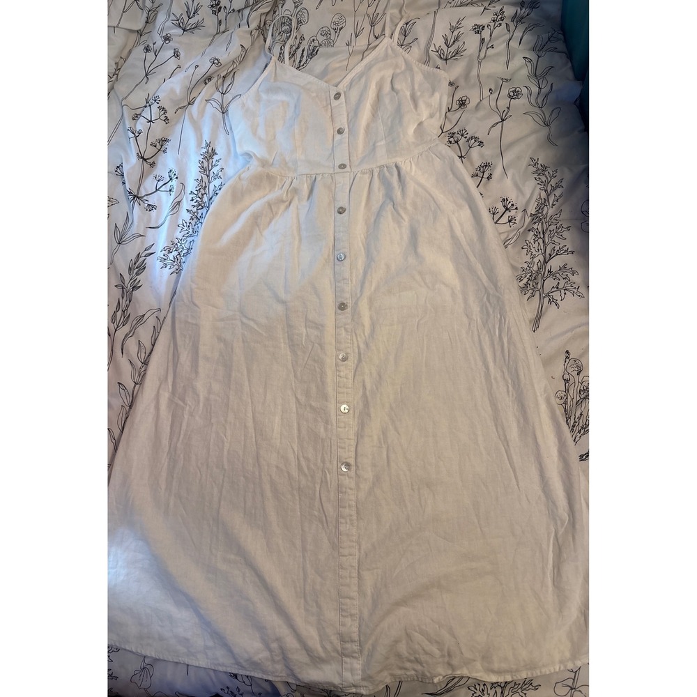 NEW A New Day‎ White Corset Button Front Linen Midi A Line Dress w/ Pockets, S - Picture 2 of 7